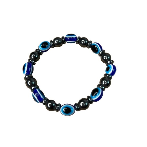 Hematite & Evil Eye Beaded Stretch Bracelets - Picture 2 of 4